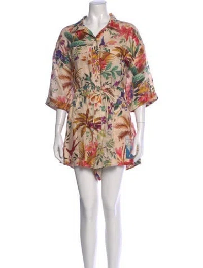 Pre-owned Zimmermann Linen Floral Print Romper In Neutrals