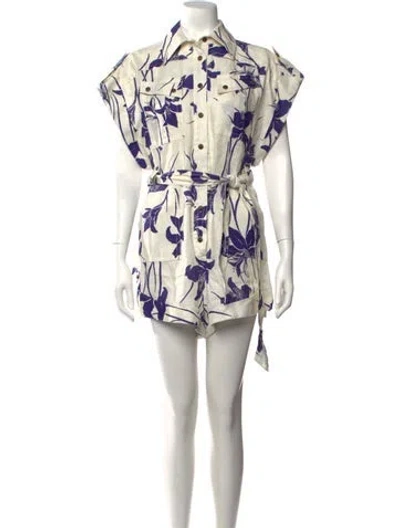 Pre-owned Zimmermann Linen Floral Print Romper In Neutrals