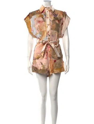 Pre-owned Zimmermann Linen Floral Print Romper In Neutrals