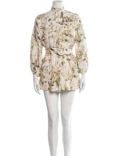 Pre-owned Zimmermann Linen Floral Print Romper In Neutrals