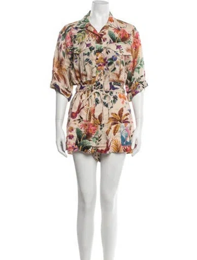 Pre-owned Zimmermann Linen Floral Print Romper In Neutrals