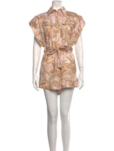Pre-owned Zimmermann Linen Floral Print Romper In Neutrals