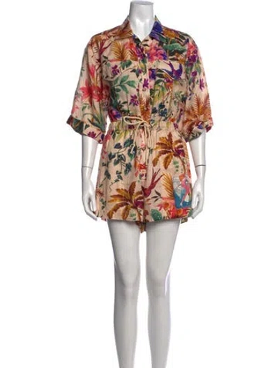 Pre-owned Zimmermann Linen Floral Print Romper In Neutrals