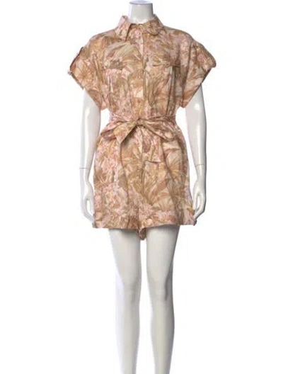 Pre-owned Zimmermann Linen Floral Print Romper In Neutrals