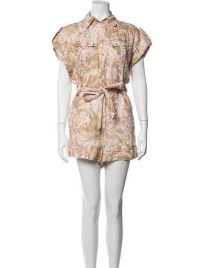 Pre-owned Zimmermann Linen Floral Print Romper In Neutrals