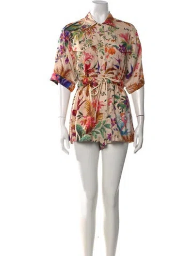 Pre-owned Zimmermann Linen Floral Print Romper In Neutrals
