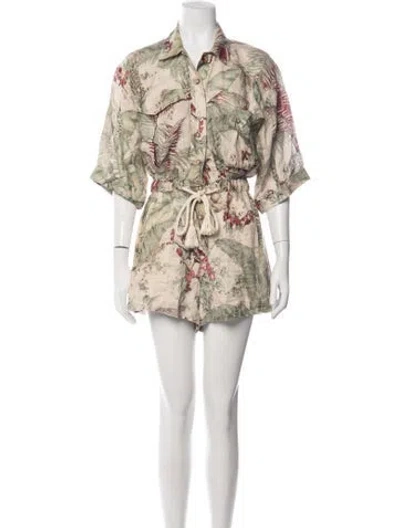 Pre-owned Zimmermann Linen Floral Print Romper In Neutrals