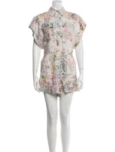 Pre-owned Zimmermann Linen Floral Print Romper In Neutrals