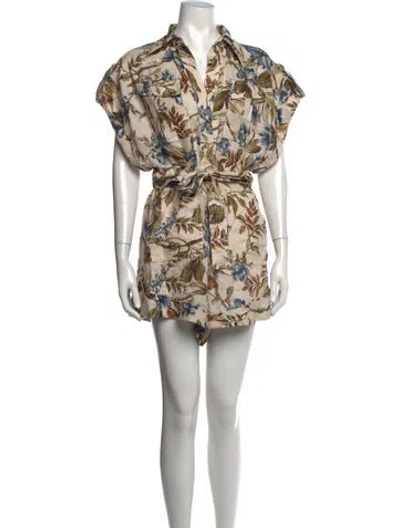 Pre-owned Zimmermann Linen Floral Print Romper In Neutrals