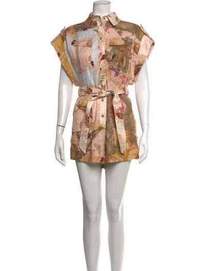 Pre-owned Zimmermann Linen Floral Print Romper In Neutrals