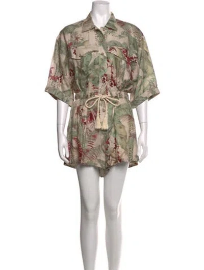 Pre-owned Zimmermann Linen Floral Print Romper In Neutrals