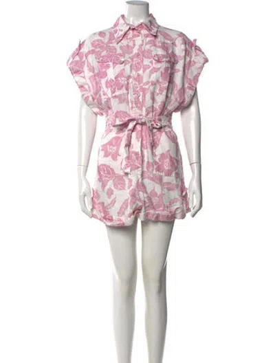 Pre-owned Zimmermann Linen Floral Print Romper In Neutrals