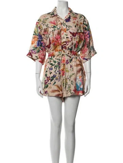 Pre-owned Zimmermann Linen Floral Print Romper In Pink