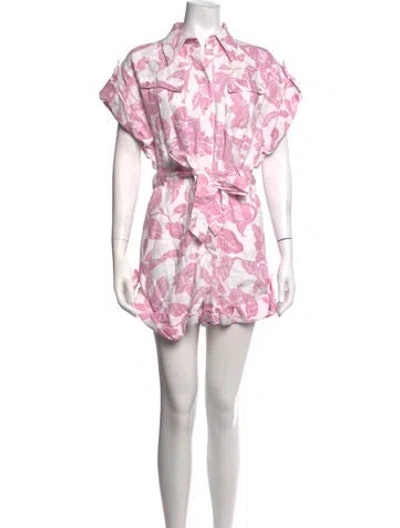 Pre-owned Zimmermann Linen Floral Print Romper In Pink