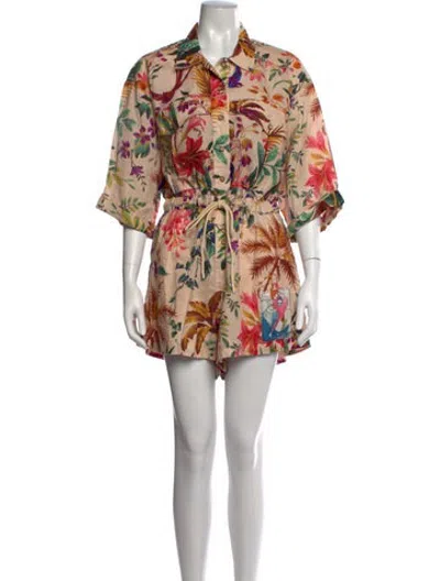 Pre-owned Zimmermann Linen Floral Print Romper In Pink