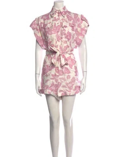 Pre-owned Zimmermann Linen Floral Print Romper In Pink/white