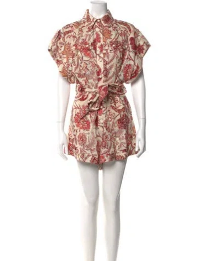 Pre-owned Zimmermann Linen Floral Print Romper In Red
