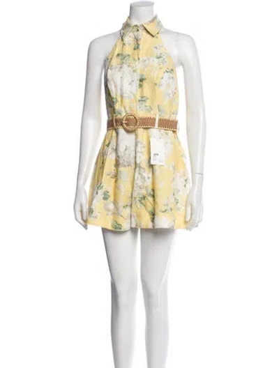Pre-owned Zimmermann Linen Floral Print Romper W/ Tags In Neutral