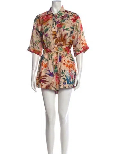 Pre-owned Zimmermann Linen Floral Print Romper W/ Tags In Neutral