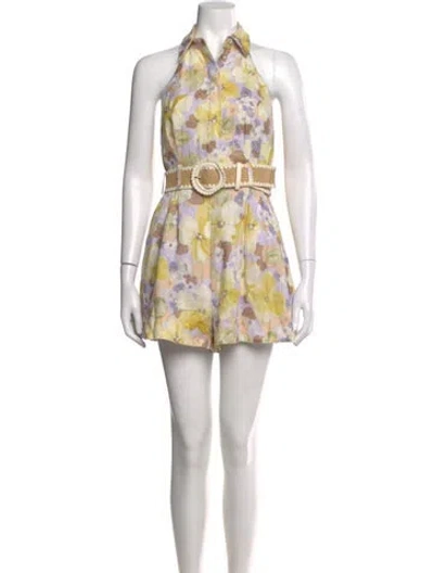 Pre-owned Zimmermann Linen Floral Print Romper W/ Tags In Neutral