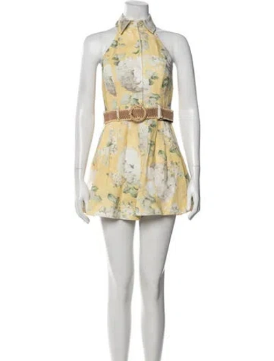Pre-owned Zimmermann Linen Floral Print Romper W/ Tags In Neutral