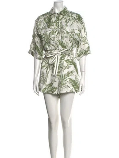 Pre-owned Zimmermann Linen Floral Print Romper W/ Tags In White