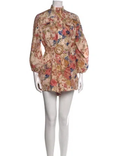 Pre-owned Zimmermann Linen Floral Print Romper In White