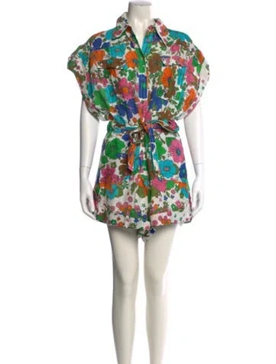 Pre-owned Zimmermann Linen Floral Print Romper In White