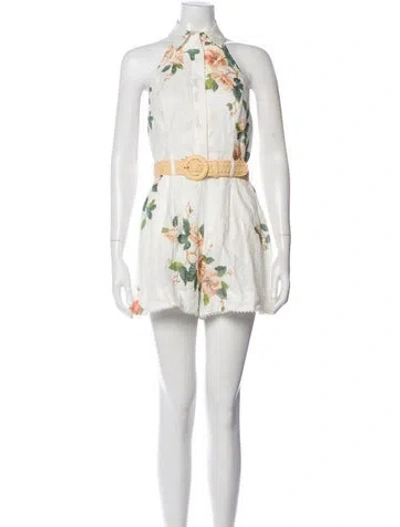 Pre-owned Zimmermann Linen Floral Print Romper In White