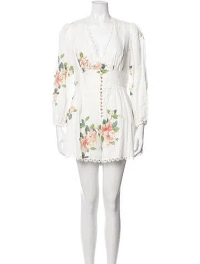 Pre-owned Zimmermann Linen Floral Print Romper In White
