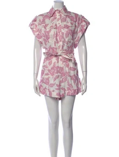 Pre-owned Zimmermann Linen Floral Print Romper In White