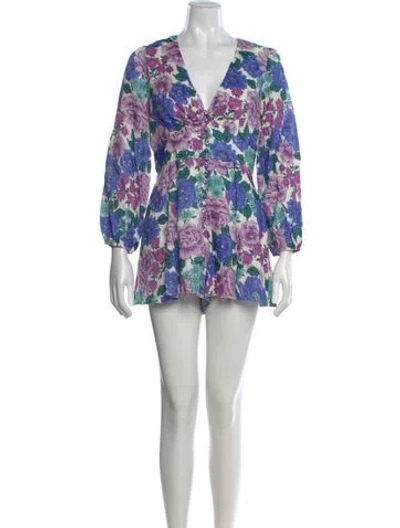 Pre-owned Zimmermann Linen Floral Print Romper In White
