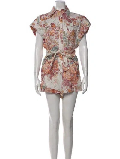 Pre-owned Zimmermann Linen Floral Print Romper In White