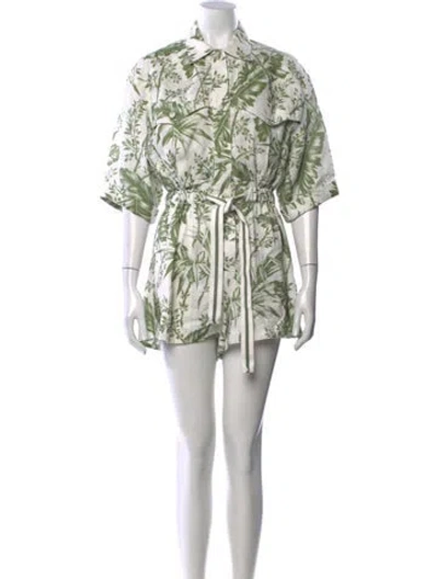 Pre-owned Zimmermann Linen Floral Print Romper In White