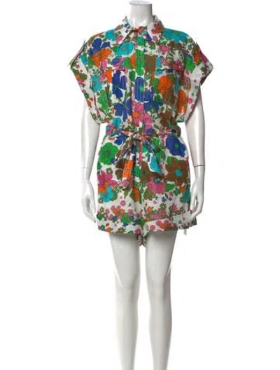 Pre-owned Zimmermann Linen Floral Print Romper In White