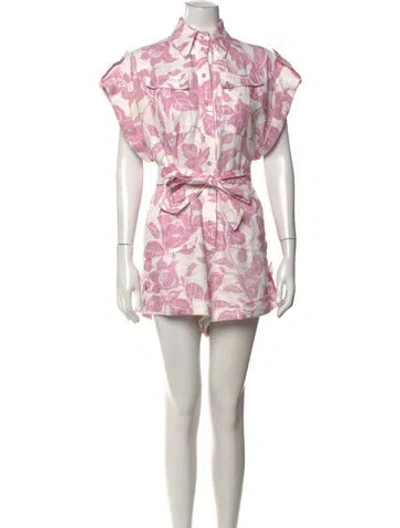 Pre-owned Zimmermann Linen Floral Print Romper In White