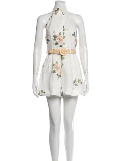 Pre-owned Zimmermann Linen Floral Print Romper In White
