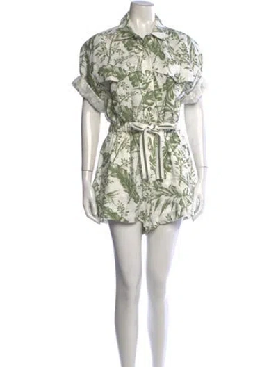 Pre-owned Zimmermann Linen Floral Print Romper In White