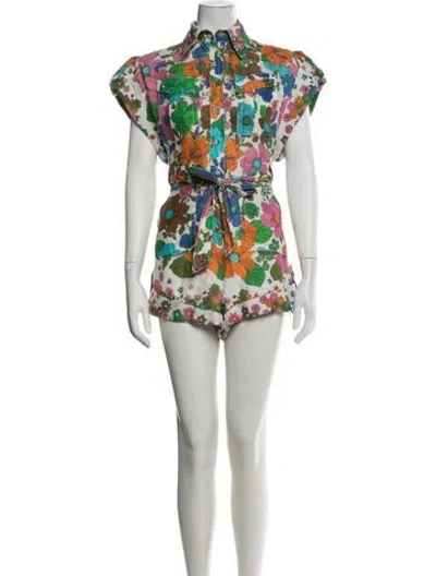 Pre-owned Zimmermann Linen Floral Print Romper In White
