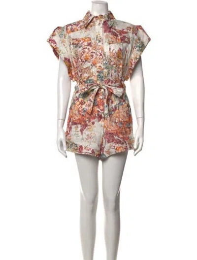 Pre-owned Zimmermann Linen Floral Print Romper In White