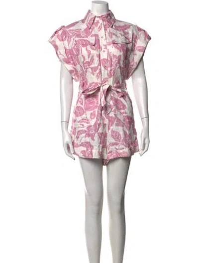 Pre-owned Zimmermann Linen Floral Print Romper In White