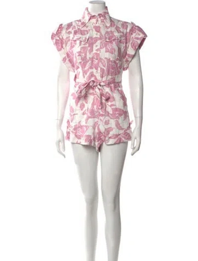 Pre-owned Zimmermann Linen Floral Print Romper In White