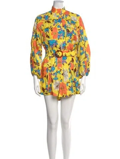 Pre-owned Zimmermann Linen Floral Print Romper In Yellow