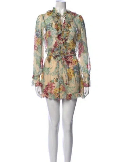 Pre-owned Zimmermann Linen Floral Print Romper In Yellow