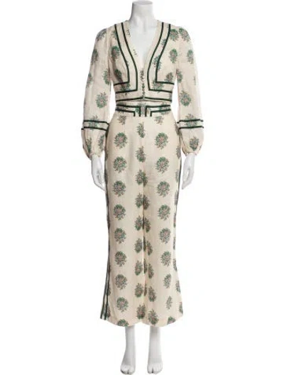 Pre-owned Zimmermann Linen Floral Print Set In Green