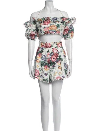 Pre-owned Zimmermann Linen Floral Print Set In Neutral