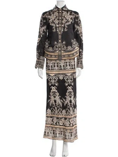Pre-owned Zimmermann Linen Floral Print Skirt Set In Black