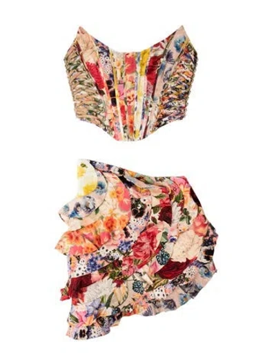 Pre-owned Zimmermann Linen Floral Print Skirt Set In Multicolor