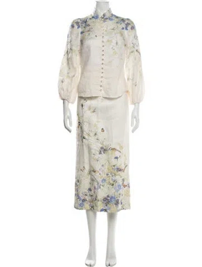 Pre-owned Zimmermann Linen Floral Print Skirt Set In Neutral