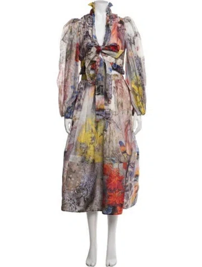 Pre-owned Zimmermann Linen Floral Print Skirt Set In Neutral